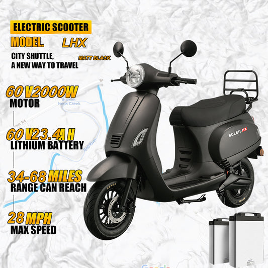 Electric Scooter with EEC, Euro 5, Takeaway Two-Wheeler, 2000W Motor, Top Speed 35MPH, 68 Miles of Range, 60V23.4AH Lithium Battery, Two-Person Ride 400 lbs, 3.5-10 Inch Heavy Duty Vacuum Tire