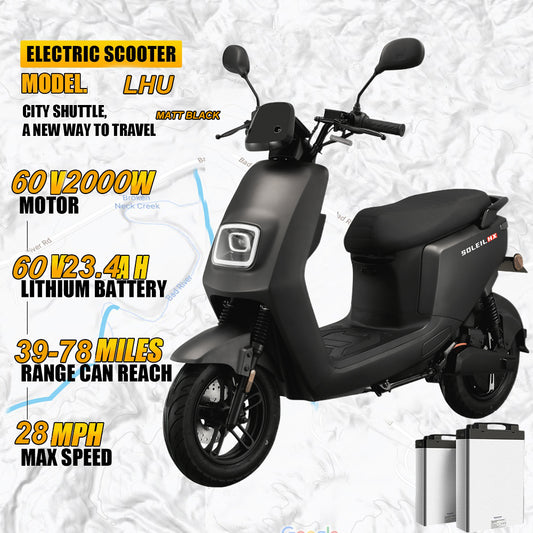 Adult electric scooter, takeaway two-wheeler, 2000W motor, top speed 28MPH, range 78 miles, 60V23.4AH lithium battery, two-person riding 265 pounds, 3.0-10 inch heavy-duty vacuum tire