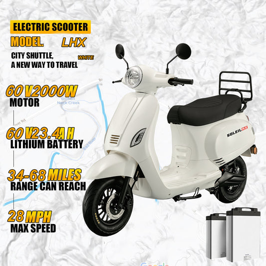 Electric Scooter with EEC, Euro 5, Takeaway Two-Wheeler, 2000W Motor, Top Speed 35MPH, 68 Miles of Range, 60V23.4AH Lithium Battery, Two-Person Ride 400 lbs, 3.5-10 Inch Heavy Duty Vacuum Tire