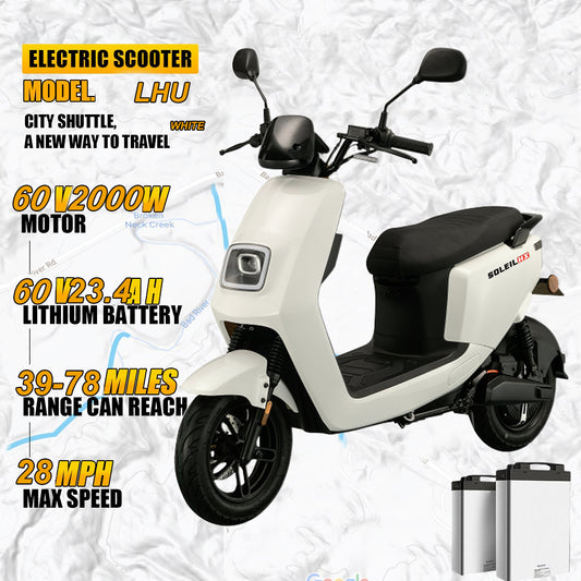 Adult electric scooter, takeaway two-wheeler, 2000W motor, top speed 28MPH, range 78 miles, 60V23.4AH lithium battery, two-person riding 265 pounds, 3.0-10 inch heavy-duty vacuum tire