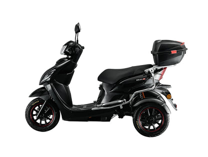 Electric tricycle, scooter with EEC, Euro5, 1000W motor, top speed 22MPH, 75-mile range, 60V23.4AH lithium battery, double-passenger load capacity 397 lbs, 3.5-10 inch heavy-duty vacuum tires.