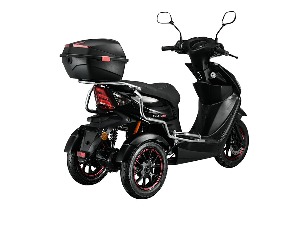 Electric tricycle, scooter with EEC, Euro5, 1000W motor, top speed 22MPH, 75-mile range, 60V23.4AH lithium battery, double-passenger load capacity 397 lbs, 3.5-10 inch heavy-duty vacuum tires.