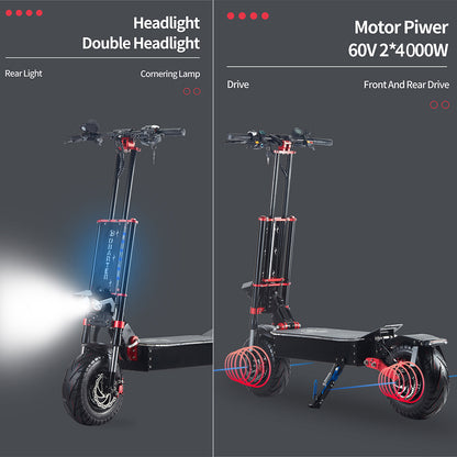 Adult Electric Scooter, 13 inches, 8000W high Power Dual Motor, Electric Scooter with seat, 60V40ah Battery, top Speed 60mph, Adult Electric Scooter Foldable Off-Road Tires