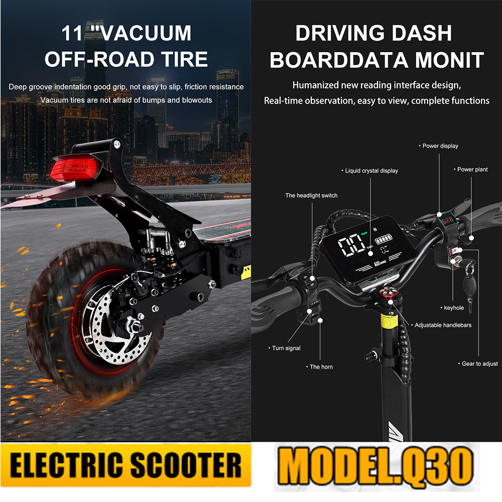 Foldable Electric Scooter for Adults, 2500W Motor, Up to 38MPH Range 30 Miles, 48V/16AH Battery, 440 Lbs 11" Heavy Duty Vacuum Off-Road Tire.