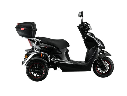 Electric tricycle, scooter with EEC, Euro5, 1000W motor, top speed 22MPH, 75-mile range, 60V23.4AH lithium battery, double-passenger load capacity 397 lbs, 3.5-10 inch heavy-duty vacuum tires.