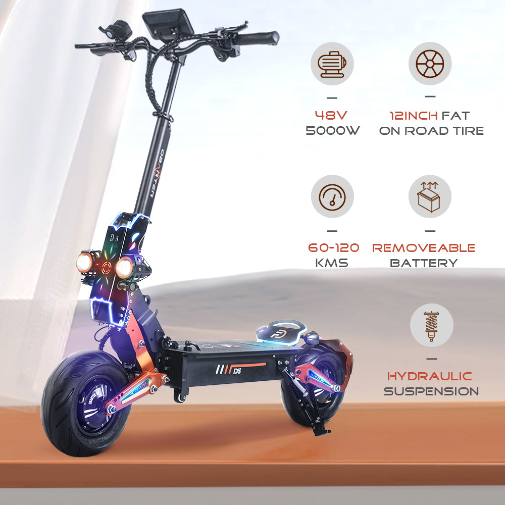 Foldable Electric Scooter with Seat, 5000W Dual Motors, 50MPH, 48V35AH Removable Battery, 75 Mile Range, 12 Inch Tubeless Off-Road Tires - Suitable for Adults