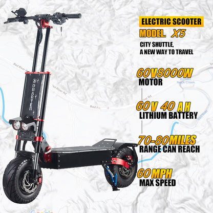 Adult Electric Scooter, 13 inches, 8000W high Power Dual Motor, Electric Scooter with seat, 60V40ah Battery, top Speed 60mph, Adult Electric Scooter Foldable Off-Road Tires